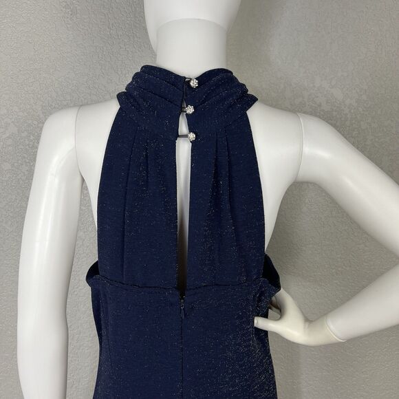 Tahari ASL Size 16 Formal Gown Navy Metallic Sparkle Sleeveless Long Maxi - Picture 7 of 9